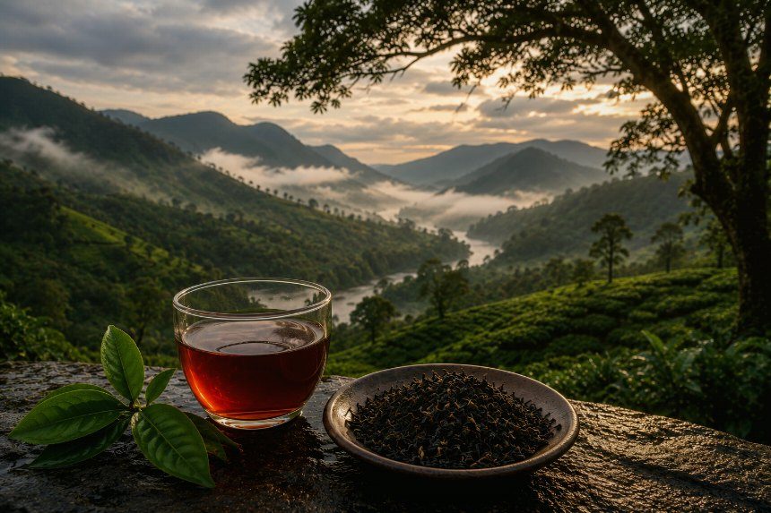 Uva Highlands — misty mountain valley at dawn